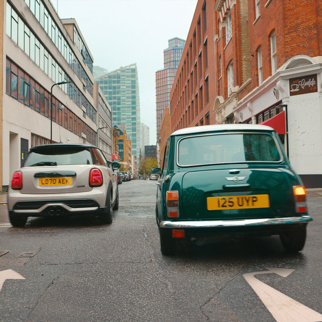 mini - big love - old and new mini rear view